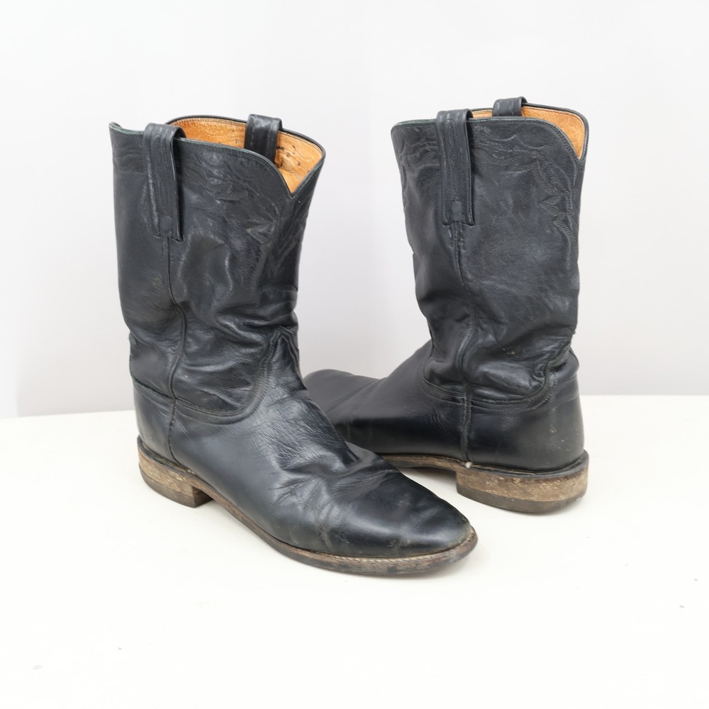 Lucchese 2000 Western Boots Mens 10 Black Leather Round Toe Cowboy